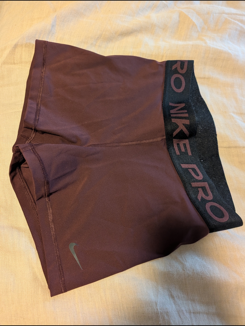 Nike Pro Women’s Athletic Shorts Dark Burgundy with Black Waistband